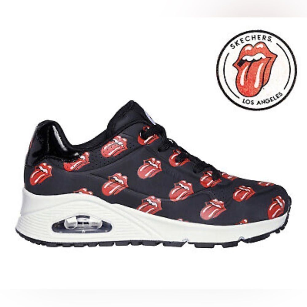 Rolling Stones Skechers Black Sneakers with classic stones mouth! Size 11 NWOT!